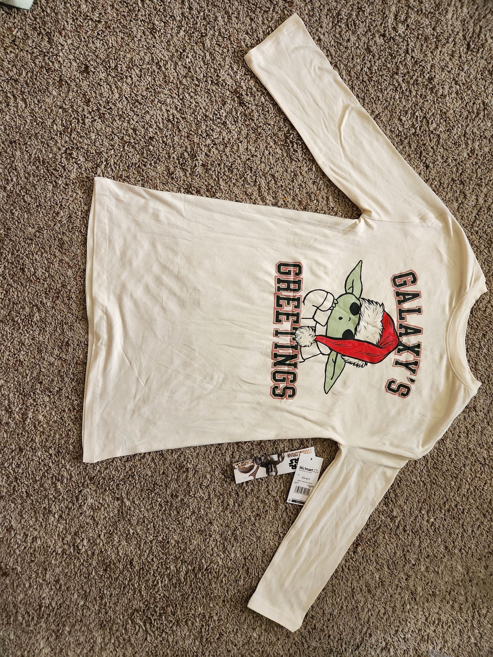 Star Wars Cream Kids Dress with Baby Yoda Holiday Print Size XS(4/5)